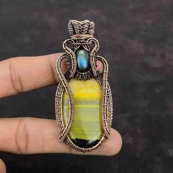 Подвеска из яшмы с медной проволокой, кулон с драгоценными камнями, кулон из лабрадорита, кулон ручной работы, ювелирное изделие из медной проволоки, подарок для мамы