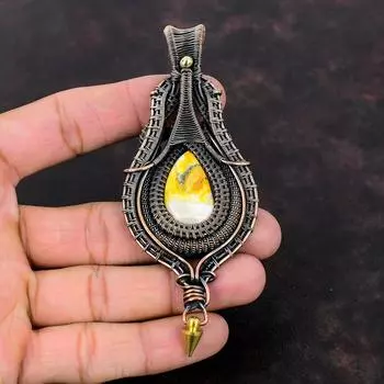 Подвеска из яшмы с медной проволокой, кулон с драгоценным камнем, медные украшения, новый кулон, кулон ручной работы, ювелирные изделия из проволочной обмотки для подарка