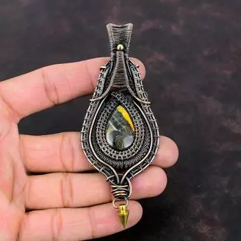 Подвеска из яшмы с медной проволокой, кулон с драгоценным камнем, медные украшения, антикварный кулон, кулон ручной работы, женские ювелирные изделия, подарок на помолвку