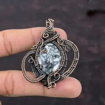 Подвеска из яшмы с медной проволокой, кулон с драгоценным камнем, подвеска из медной проволоки с яшмой из медной проволоки, подвеска ручной работы, подарок для нее, ювелирные изделия из проволочной обмотки