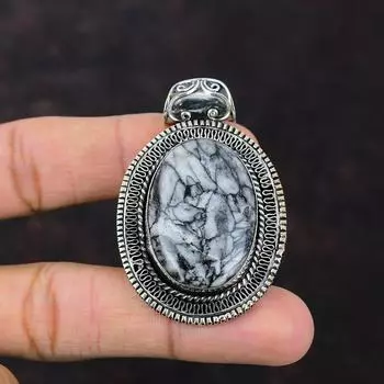 Подвеска из яшмы с пинолитом, подвеска из стерлингового серебра 925 пробы, подвеска ручной работы, ювелирные изделия из драгоценных камней с пинолитом из яшмы, винтажная подвеска, женский специальный подарок