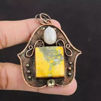 Подвеска из яшмы с радужной подвеской из лунного камня, подвеска из лимонного кварца, медная подвеска, ювелирные изделия ручной работы в стиле бохо, ювелирные изделия из меди с драгоценными камнями