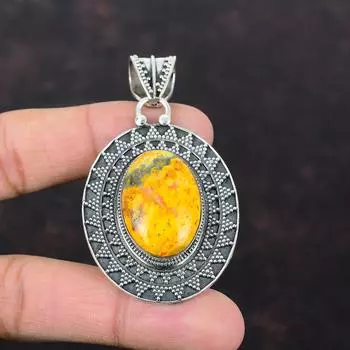 Подвеска из яшмы с шмелем, оригинальная подвеска из драгоценного камня, подвеска из стерлингового серебра 925 пробы, винтажные ювелирные изделия ручной работы, подвеска с камнем, свадебные подарки