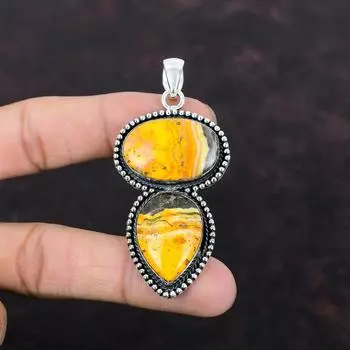 Подвеска из яшмы с шмелем, винтажная подвеска, подвеска из стерлингового серебра 925 пробы, ювелирные изделия ручной работы в стиле бохо, подвеска с драгоценным камнем, подарок для друга, элегантные ювелирные изделия