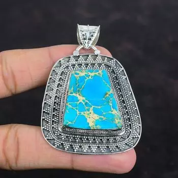 Подвеска из яшмы с синим морским осадком, подвеска из настоящего драгоценного камня, подвеска из стерлингового серебра 925 пробы, элегантные ювелирные изделия ручной работы, винтажная подвеска, подарки для него