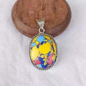 Подвеска из яшмы с воздушным шаром из мозаики Серебряная подвеска 925 пробы Многоцветная подвеска из яшмы