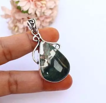 Подвеска из яшмы с зеленой зеброй из стерлингового серебра 925 пробы с натуральной яшмой из зебры