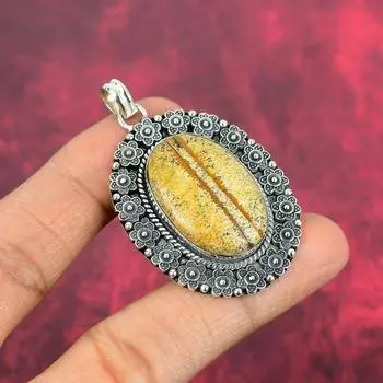Подвеска из яшмы, серебряная подвеска 925 пробы с драгоценными камнями, изумительная подвеска ручной работы, подарок для нее 2.16 Inches жёлтый