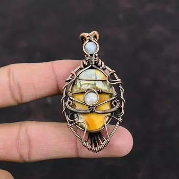 Подвеска из яшмы Сглаз Малигано Медная проволока Подвеска из драгоценного камня Ювелирные изделия ручной работы Подвеска из радужного лунного камня Медные украшения Подарок для него