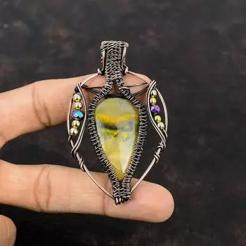 Подвеска из яшмы шмеля, обернутая медной проволокой, ювелирные изделия из красивых драгоценных камней, ручная работа, медный кулон, подарок для мамы, кулон из титановых бусин