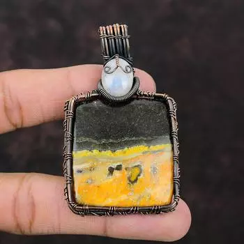 Подвеска из яшмы шмеля, подвеска из радужного лунного камня, подвеска из медной проволоки, ювелирные изделия из драгоценных камней для подарка, ювелирные изделия ручной работы из медной проволоки