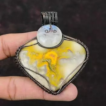 Подвеска из яшмы шмеля, подвеска из радужного лунного камня, подвеска из медной проволоки, подвеска из яшмы шмеля, медная бижутерия, драгоценный камень, ручная работа