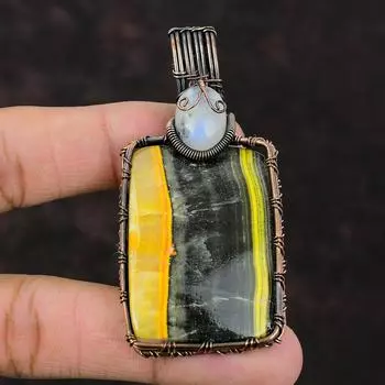 Подвеска из яшмы шмеля, подвеска из радужного лунного камня, подвеска из медной проволоки, подвеска ручной работы из настоящего драгоценного камня, антикварная медная дизайнерская бижутерия