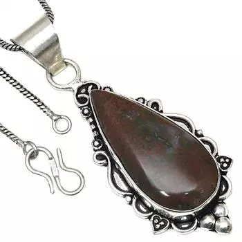 Подвеска из яшмы тропического леса, драгоценный камень, ручная работа, старинное серебряное украшение 2,5 дюйма