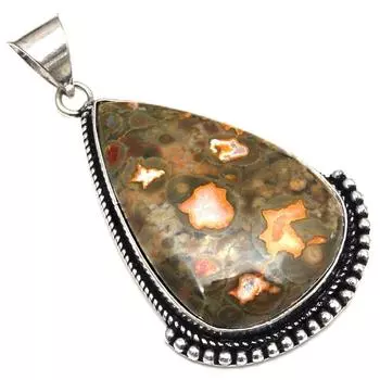 Подвеска из яшмы тропического леса, драгоценный камень, подарок для нее, серебряные украшения 2,25 дюйма