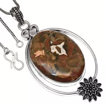 Подвеска из яшмы тропического леса, драгоценный камень, подарок ручной работы для нее, серебряные украшения 3 дюйма