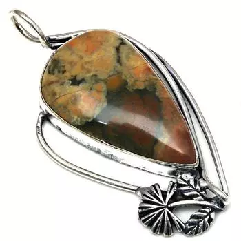 Подвеска из яшмы тропического леса, драгоценный камень, подарок для нее, серебряные украшения 2,25 дюйма