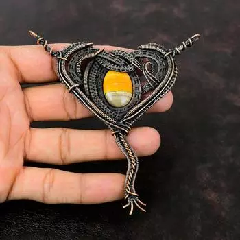 Подвеска из яшмы в виде шмеля, кулон из медной проволоки, кулон из натурального драгоценного камня, красивые медные украшения, достойный кулон ручной работы, свадебный подарок