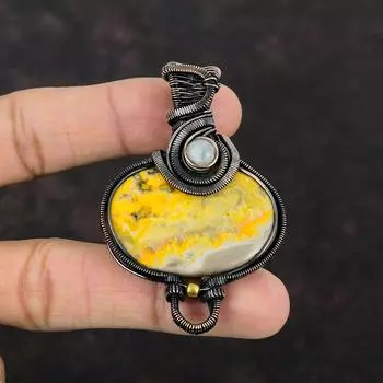 Подвеска из яшмы в виде шмеля, подвеска из медной проволоки, изящная подвеска из драгоценного камня, подвеска из радужного лунного камня, медные украшения ручной работы, подарок для мамы