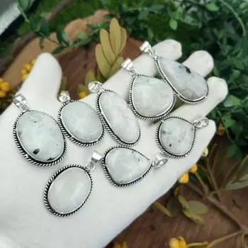 Подвеска из радужного лунного камня, лот из стерлингового серебра 925 пробы, 5 шт. белый