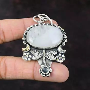 Подвеска из радужного лунного камня, подвеска из стерлингового серебра 925 пробы, новинка, ювелирные изделия из драгоценных камней, подвеска ручной работы в виде стрекозы, подарок для женщин, эффектные ювелирные изделия