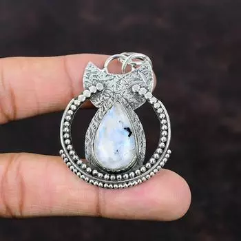 Подвеска из радужного лунного камня Подвеска из натурального драгоценного камня Ювелирные изделия ручной работы Подвеска из стерлингового серебра 925 пробы Удивительный ювелирный подарок для него Элегантная подвеска