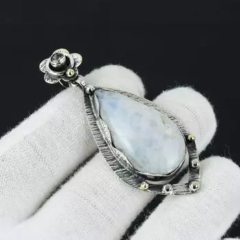 Подвеска из радужного лунного камня, ювелирная подвеска из стерлингового серебра 925 пробы, ювелирная подвеска из натурального лунного камня для женщин, для подарков 2.95 белый