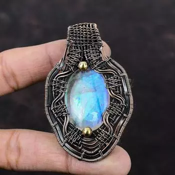 Подвеска из радужного мистического опала, медная проволока, кулон, этнический кулон ручной работы, удивительные медные украшения, кулон из настоящего драгоценного камня, подарок на помолвку