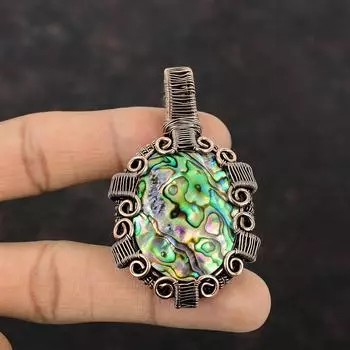 Подвеска из ракушки абалон, обернутая медной проволокой, подвеска с драгоценными камнями, кулон ручной работы, подарки для нее, медные украшения, изящная подвеска, проволочная бижутерия