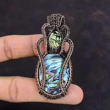 Подвеска из ракушки абалон, обернутая медной проволокой, ювелирное изделие ручной работы, подвеска из медной проволоки, ювелирное изделие из натурального драгоценного камня, потрясающий кулон, подарок для нее