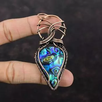 Подвеска из ракушки абалон, подвеска из медной проволоки, подвеска ручной работы, медное ювелирное изделие, подарок для женщин, ювелирные изделия из драгоценных камней, обернутые проволокой, лечебный камень