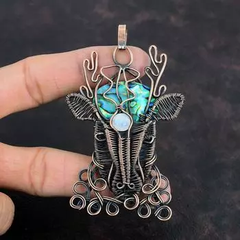 Подвеска из ракушки абалон, подвеска из медной проволоки, изящная подвеска в виде мордочки оленя, ювелирные изделия ручной работы из драгоценных камней, подвеска из радужного лунного камня, подарки для него