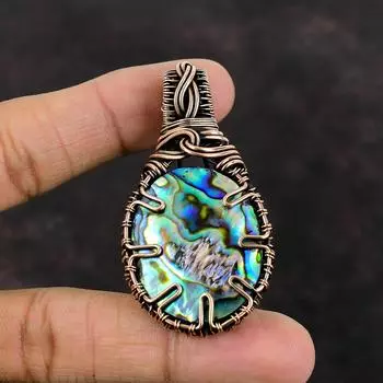 Подвеска из ракушки абалон, подвеска из медной проволоки, настоящие драгоценные камни, подвеска ручной работы из медной проволоки, антикварная подвеска, подарок для нее