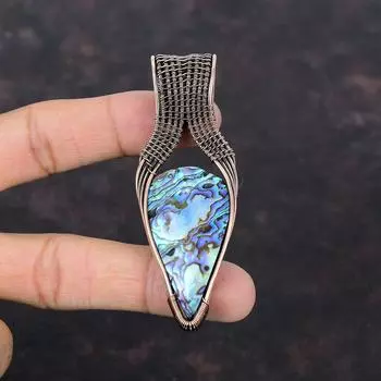 Подвеска из ракушки абалон, подвеска из медной проволоки, драгоценный камень, кулон ручной работы, медные украшения, подарок для нее, украшения из проволоки, лечебный камень