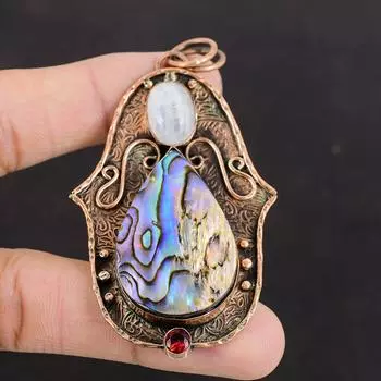 Подвеска из ракушки абалон Подвеска из радужного лунного камня Подвеска из мозамбикского граната Медная подвеска Подвеска ручной работы из драгоценного камня Уникальные медные украшения