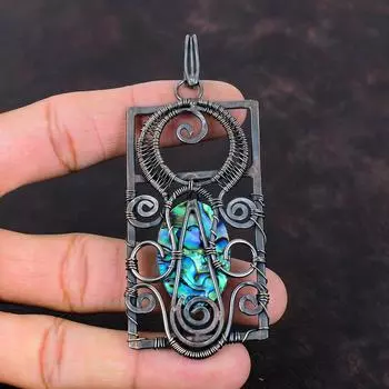 Подвеска из ракушки абалона, обернутая медной проволокой, ювелирные изделия из ракушки абалона, ручная работа, новейший дизайн, кулон, подарок для него, медные украшения