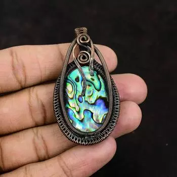 Подвеска из ракушки абалона, обернутая медной проволокой, дизайнерская бижутерия с драгоценными камнями, подвеска ручной работы, подарок для матери, украшения из ракушки абалона для подарка