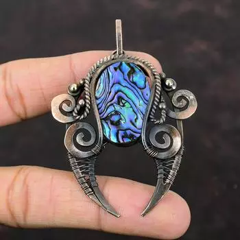 Подвеска из ракушки абалона, подвеска из медной проволоки, подвеска из драгоценного камня, ювелирное изделие из ракушки абалона, кулон ручной работы, подарок для него, уникальное медное украшение