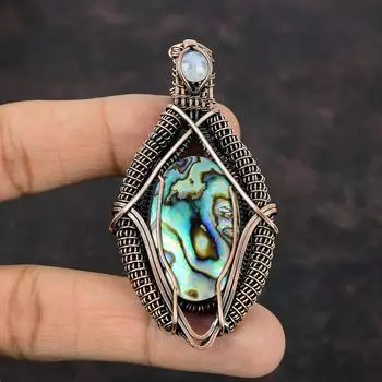 Подвеска из ракушки морского ушка, медная проволока, кулон, ювелирные изделия из драгоценных камней, новинка ручной работы, медный подарок, подвеска из радужного лунного камня