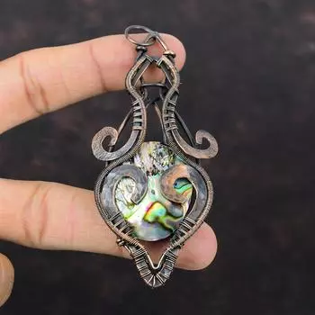 Подвеска из ракушки морского ушка, медная проволока, кулон, ювелирные изделия ручной работы, ювелирные изделия из драгоценных камней, кулон в этническом стиле, очень красивые медные украшения, подарок на годовщину