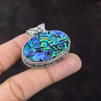 Подвеска из ракушки морского ушка Подвеска ручной работы Стерлинговое серебро 925 пробы Винтажные ювелирные изделия Уникальный кулон с драгоценными камнями Подарок для мамы Совершенно новые ювелирные изделия