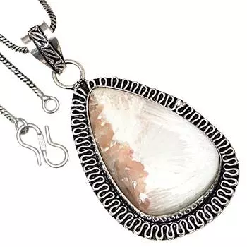 Подвеска из ракушки сколецита, драгоценный камень, ручная работа, подарок для нее, серебряные украшения 2,25 дюйма
