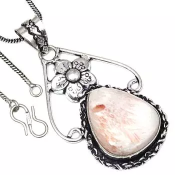 Подвеска из ракушки сколецита, драгоценный камень, ручная работа, подарок для нее, серебряные украшения 2,25 дюйма