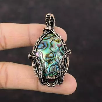 Подвеска из ракушки ушка, обернутая медной проволокой, подвеска из драгоценного камня, ювелирное изделие из ракушки ушка, кулон ручной работы, уникальный медный дизайн, ювелирное украшение в подарок для нее