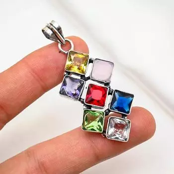 Подвеска из разноцветного драгоценного камня, граната, аметиста, цитрина, синего сапфира, перидота, халцедона, топаза из стерлингового серебра 925 пробы для нее 2.36 Inches красный