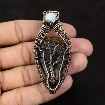 Подвеска из разноцветного флюорита с драгоценными камнями Tree Of Life, подвеска из медной проволоки, подарок для нее, украшения из радужного лунного камня Tree Of Life, ювелирные изделия ручной работы