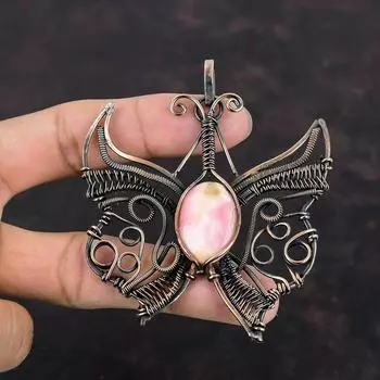 Подвеска из родохрозита, медная проволока, обернутая подвеска, подвеска-бабочка, медная проволока, ювелирные изделия, подвеска с драгоценным камнем, подарки для нее, ювелирные изделия ручной работы