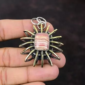 Подвеска из родохрозита, ювелирные изделия из драгоценных камней, стерлинговое серебро 925 пробы, подвеска в виде клетки, ювелирные изделия в виде клетки, кулон с покрытием из золота 18 карат, подвеска ручной работы в стиле бохо, подарок для женщин