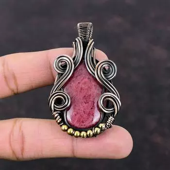 Подвеска из родонита, медная проволочная обертка, высококачественный драгоценный камень, родонит, медная бижутерия, стильный кулон ручной работы, подарок на помолвку