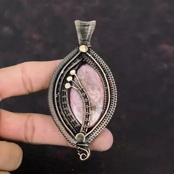 Подвеска из родонита, медная проволока, обернутая подвеска, ювелирные изделия из драгоценного камня родонита, подвеска ручной работы, новейший дизайн, подвеска, подарок для нее, медные украшения